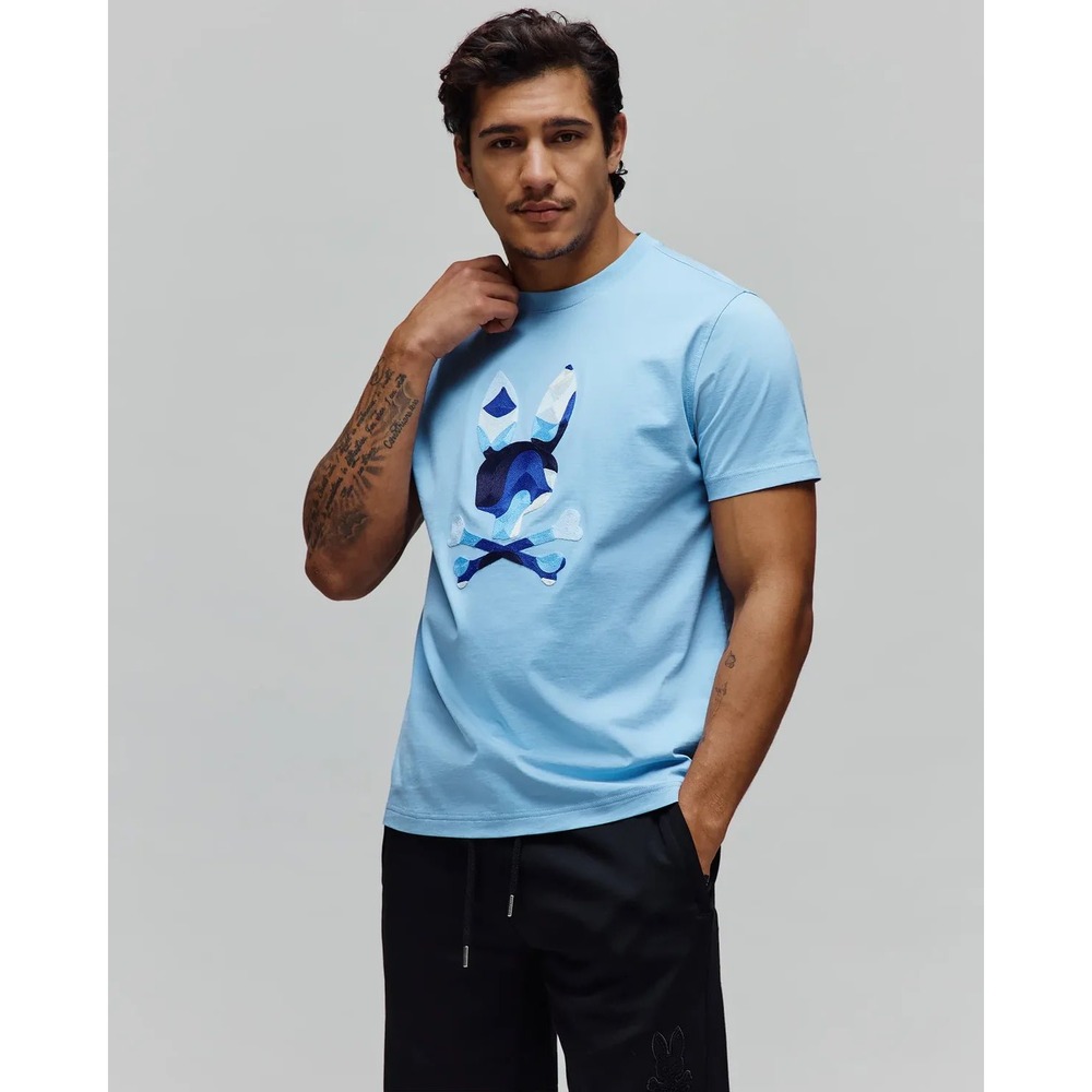 Psycho Bunny Ara Graphic Tee Light Blue Camo Logo Pima Cotton SP26-MT0200250 5 L